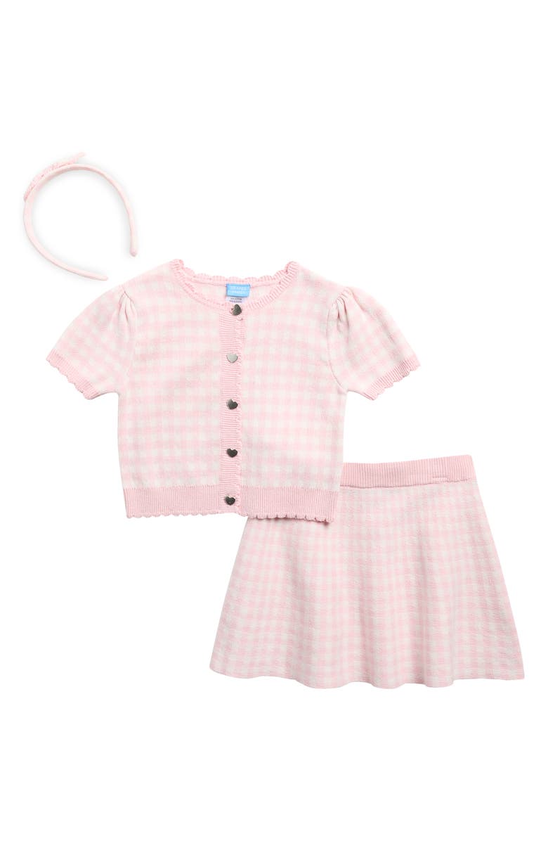 Draper James Kids' Gingham Sweater, Skirt & Headband Set, Main, color, Almond Blossom