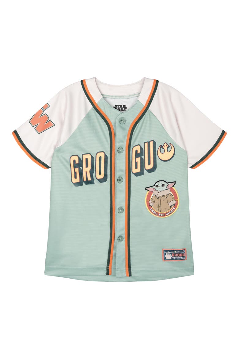 The Mandalorian Short Sleeve Baseball Jersey, Main, color, Grogu Mint Ivory