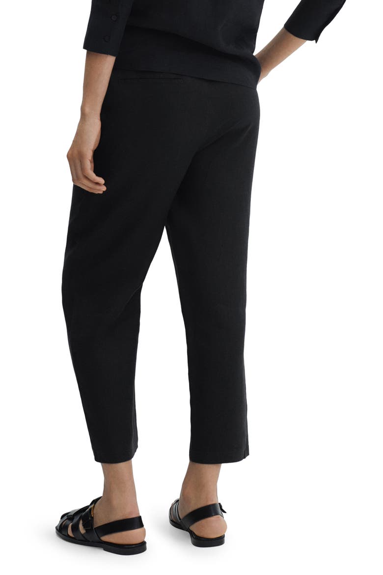 Elastic Waist Crop Straight Leg Linen Pants, Alternate, color, BLACK
