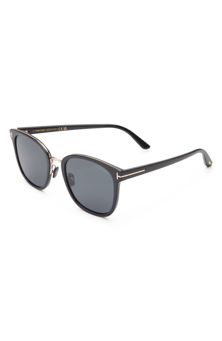 TOM FORD 56mm Round Sunglasses, Alternate, color, Shiny Black / Smoke