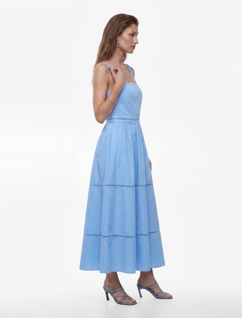 Square Neck Lace Detail Cotton Strappy Dress