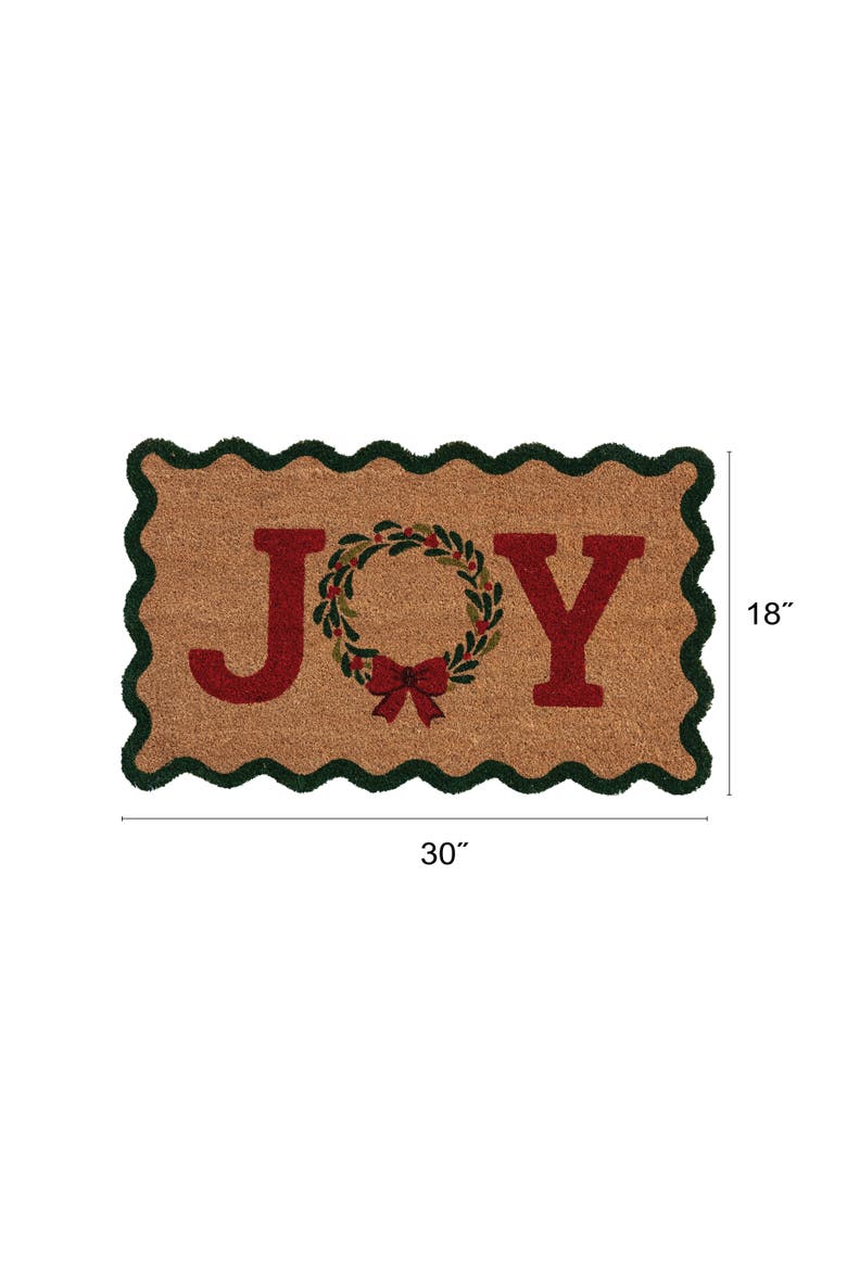 Scalloped Coir Doormat with Joy Wreath, Alternate, color, Multicolor