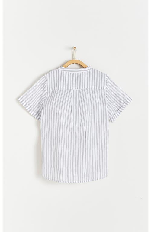 Babycottons Damon Mandarin Collar Short Sleeve Shirt For Big Kid In White