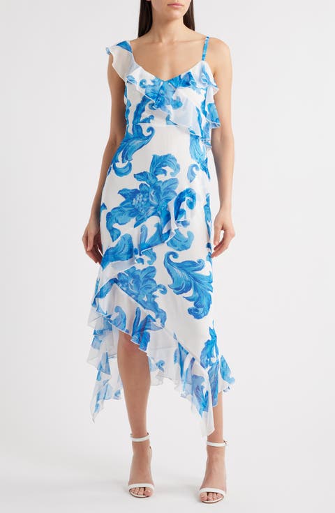 Scroll Print Asymmetric Dress