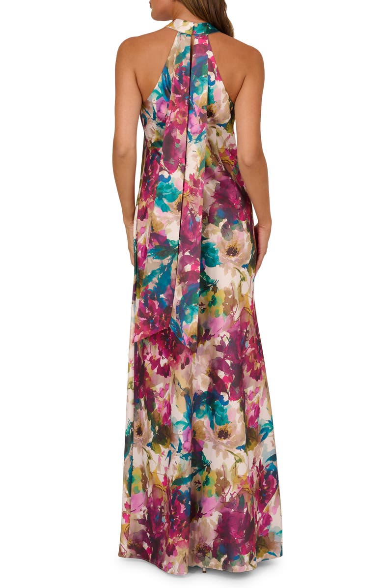 Adrianna Papell Floral Print Sleeveless Satin Gown, Alternate, color, 