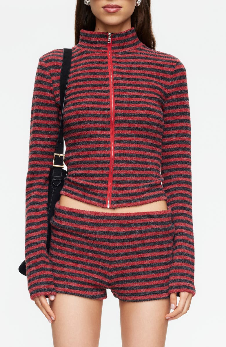 LIONESS Apex Knit Jacket, Main, color, Crimson Stripe