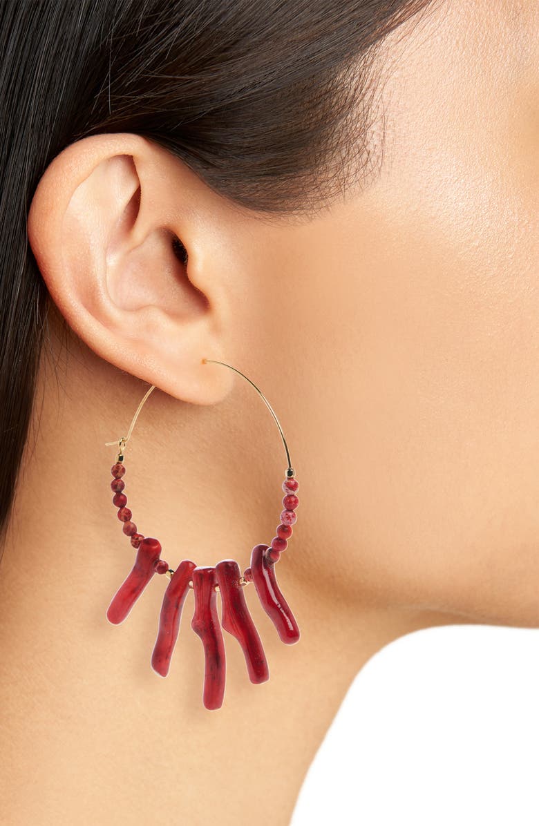 Isabel Marant Jolana Coral Beaded Hoop Earrings, Alternate, color,
