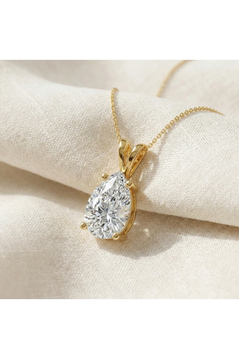 4Ct Solitaire Pear Shape Diamond Pendant Lab Grown 14k Gold 18" Necklace, Alternate, color, White Gold