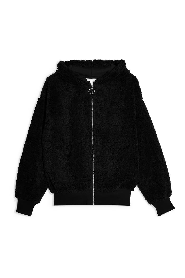 Borg Zip Hooded Sweatshirt, Alternate, color, BLACK