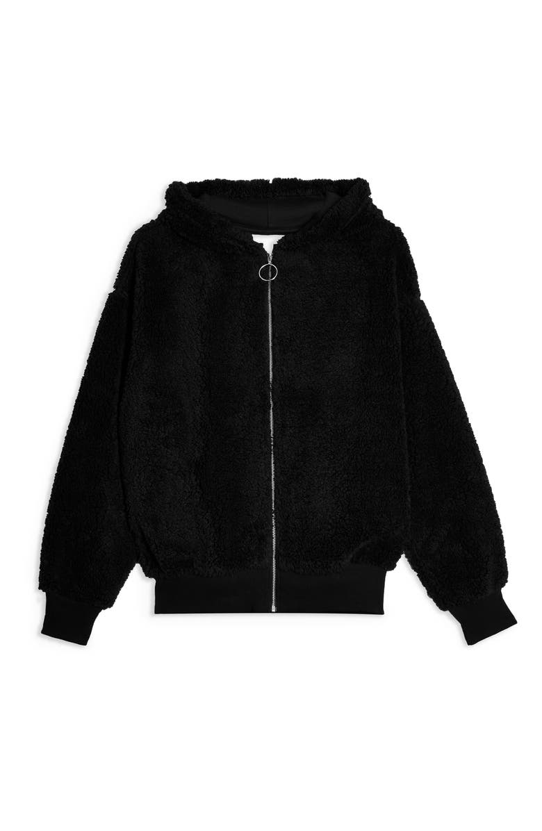 Topshop Borg Zip Hooded Sweatshirt, Alternate, color, 