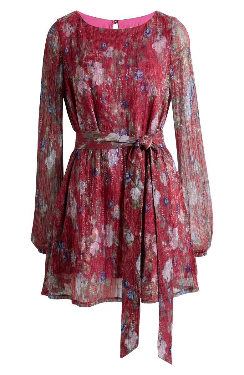 Dress the Population Kirsi Metallic Floral Long Sleeve Minidress, Alternate, color, Fuchsia Multi