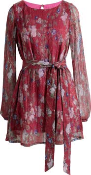 Dress the Population Kirsi Metallic Floral Long Sleeve Minidress