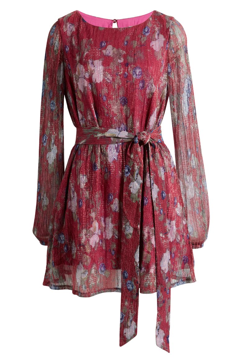 dress the population kirsi long-sleeve tie-waist mini dress Dress the Population Kirsi Long Sleeve Printed Mini Dress