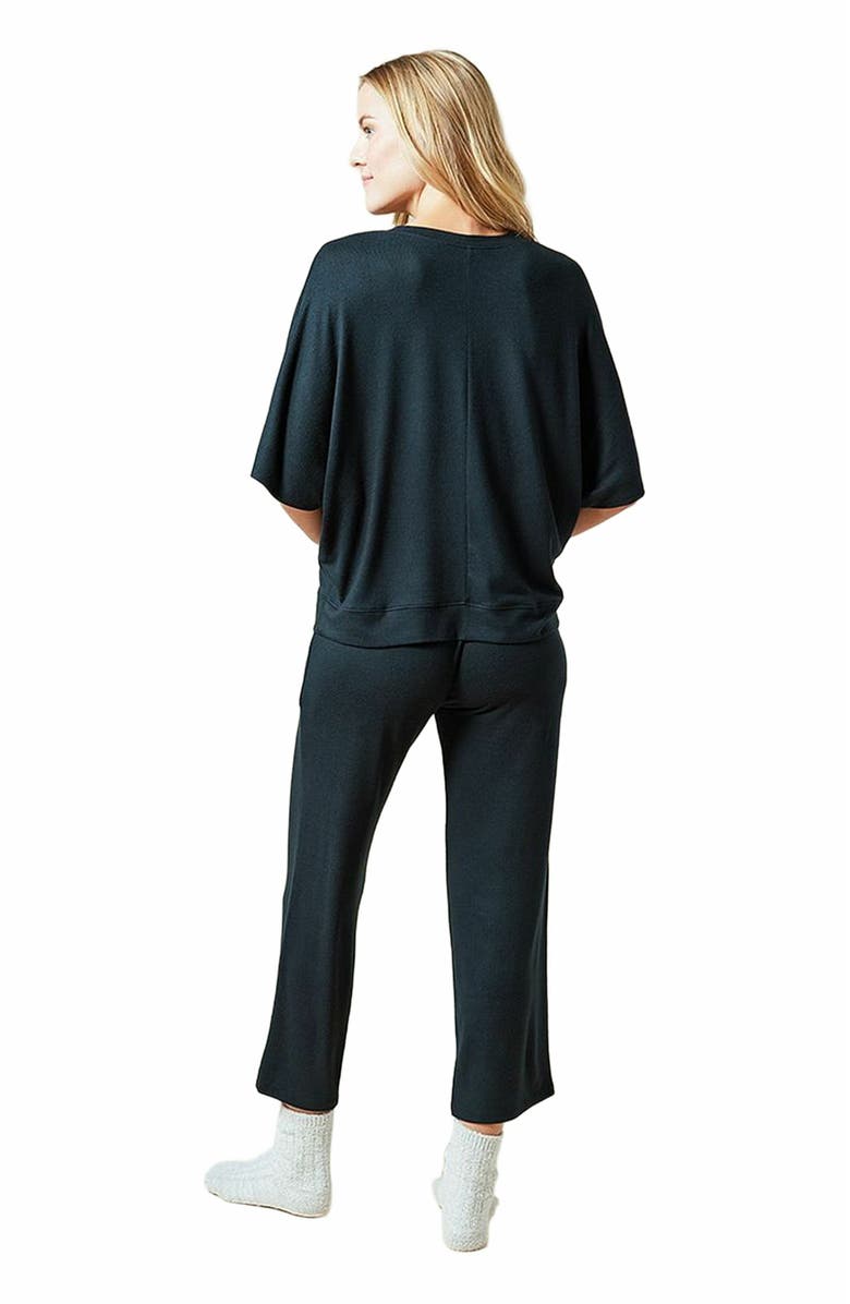 Softies Dream Jersey Relaxed V-Neck with Capri Lounge Set, Alternate, color, Black