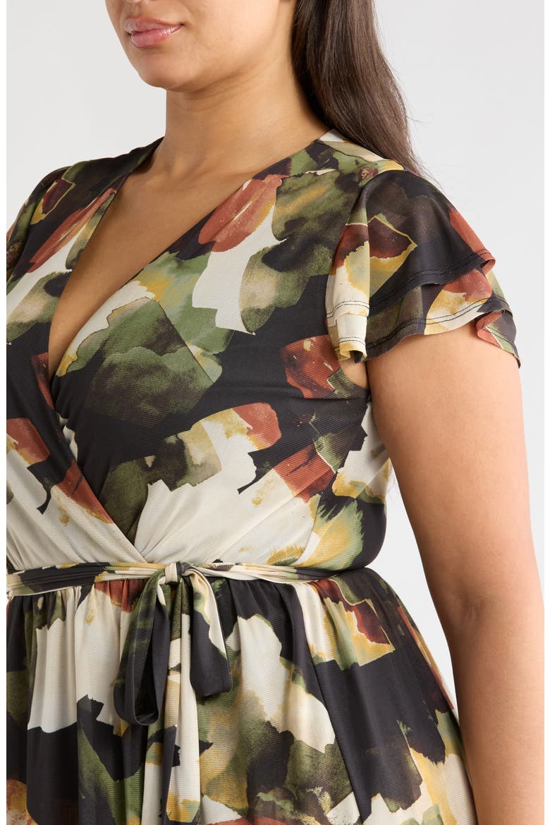Flutter Sleeve Tiered Midi Dress, Alternate, color, LG ABSTRACT FRESCO X