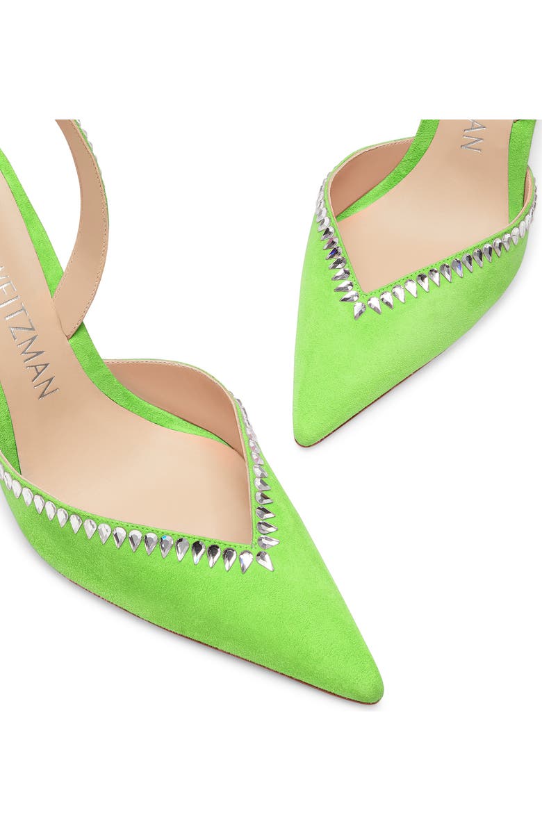 Stuart Weitzman Gemcut Curve Pointed Toe Slingback Pump, Alternate, color, Neon Chartreuse