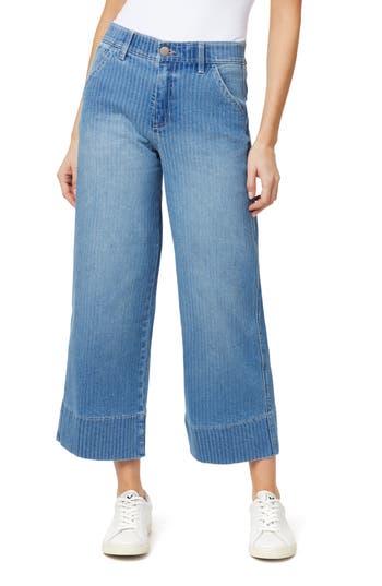 Curve Appeal Bowery Stripe Cropped Wide Leg Jeans In Stella