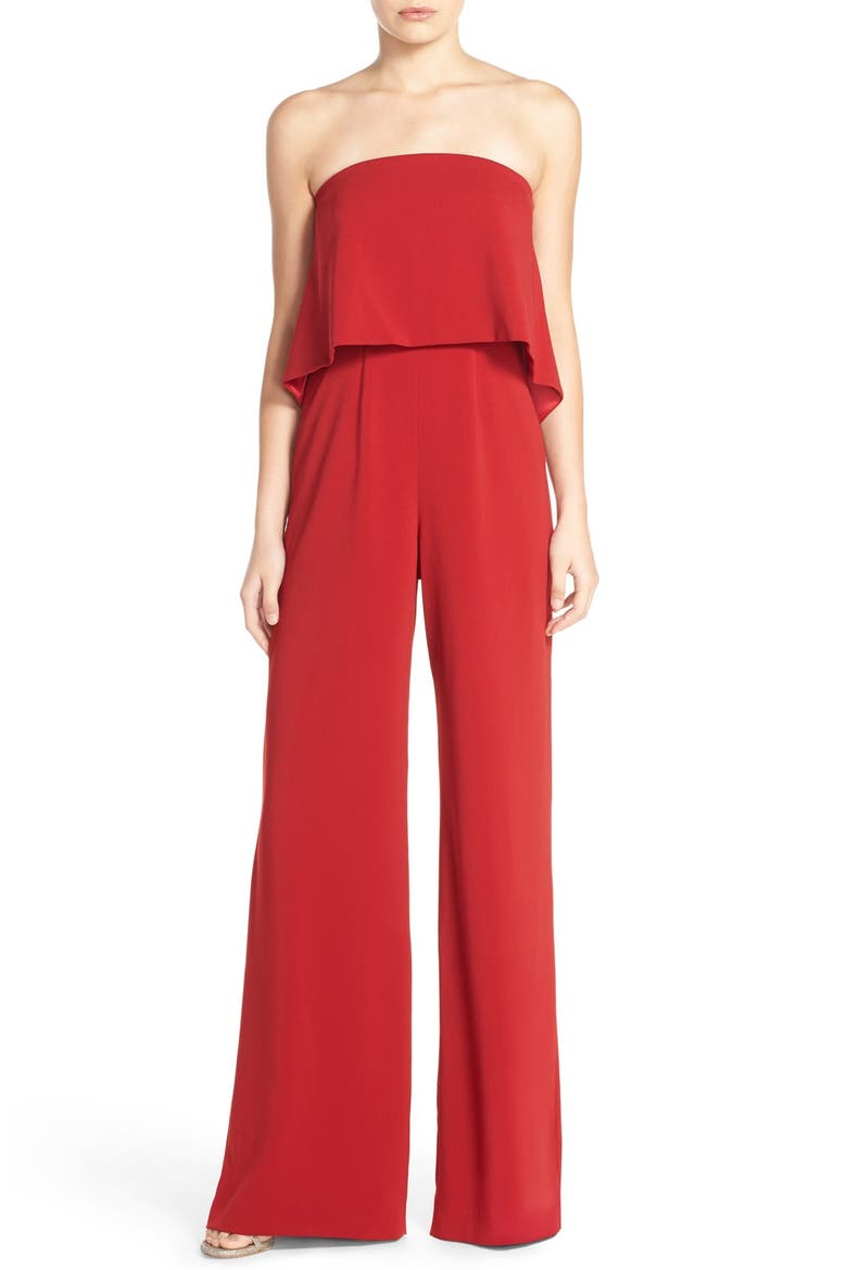 Strapless Popover Crepe Jumpsuit, Main, color, VENETIAN RED