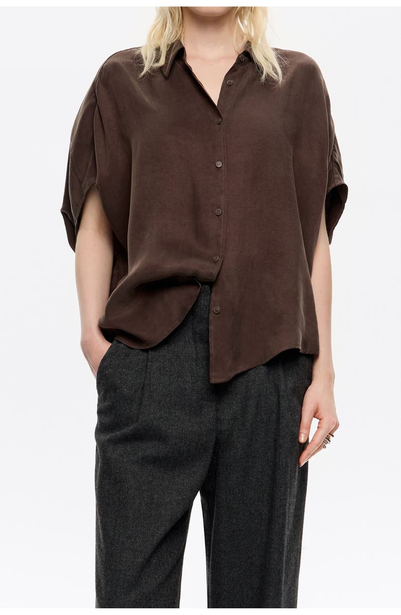 Bimba y Lola Fluid Cape Shirt, Main, color, Dark Brown