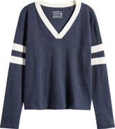 Faherty Sunwashed Slub V-Neck Long Sleeve Organic Cotton Top