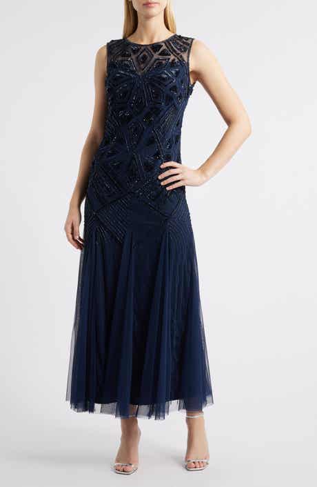 Pisarro Nights Geometric Beaded Sleeveless Gown
