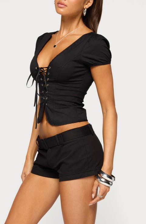 Kyleigh Puff Sleeve Lace-Up Top
