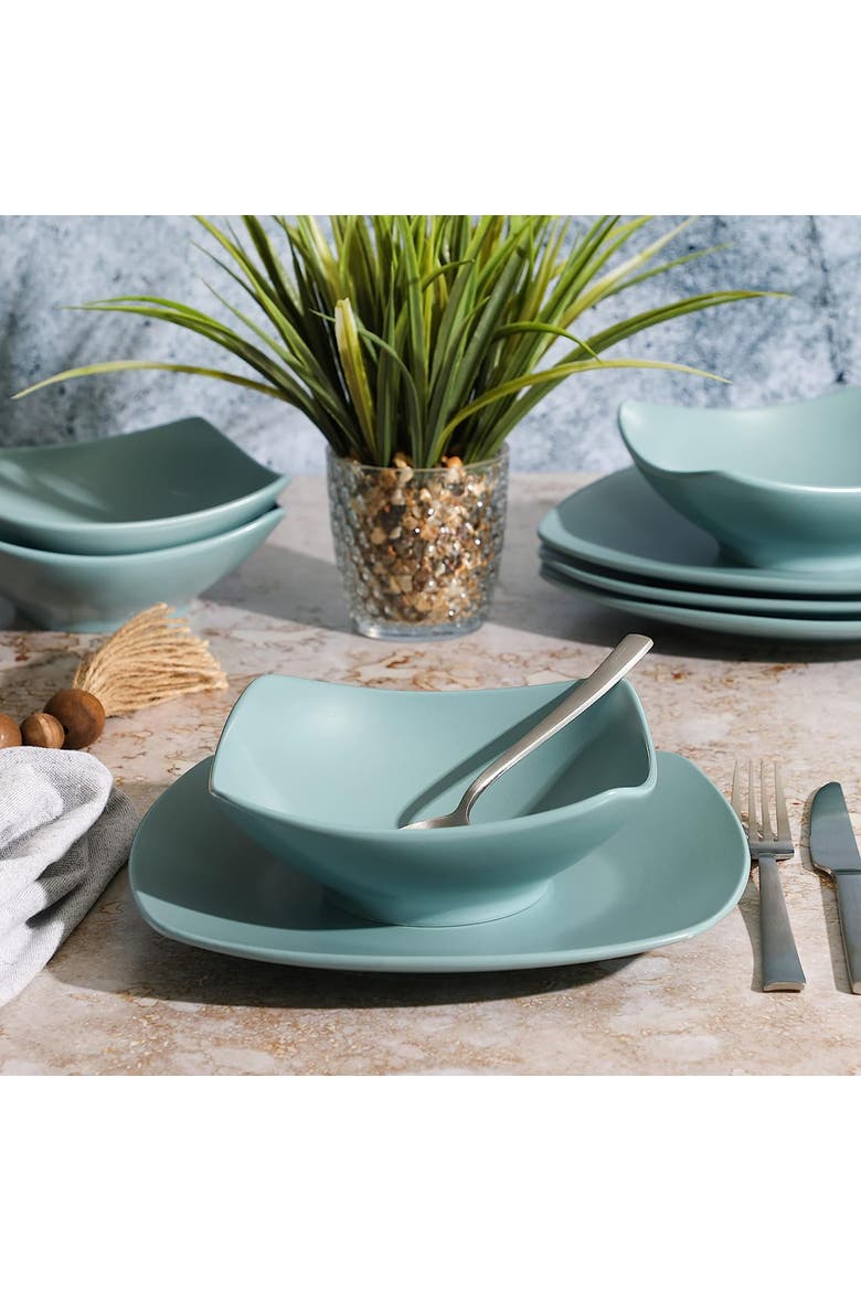 Zen Buffetware 8 Piece Fine Ceramic Dinnerware Set, Alternate, color, Blue