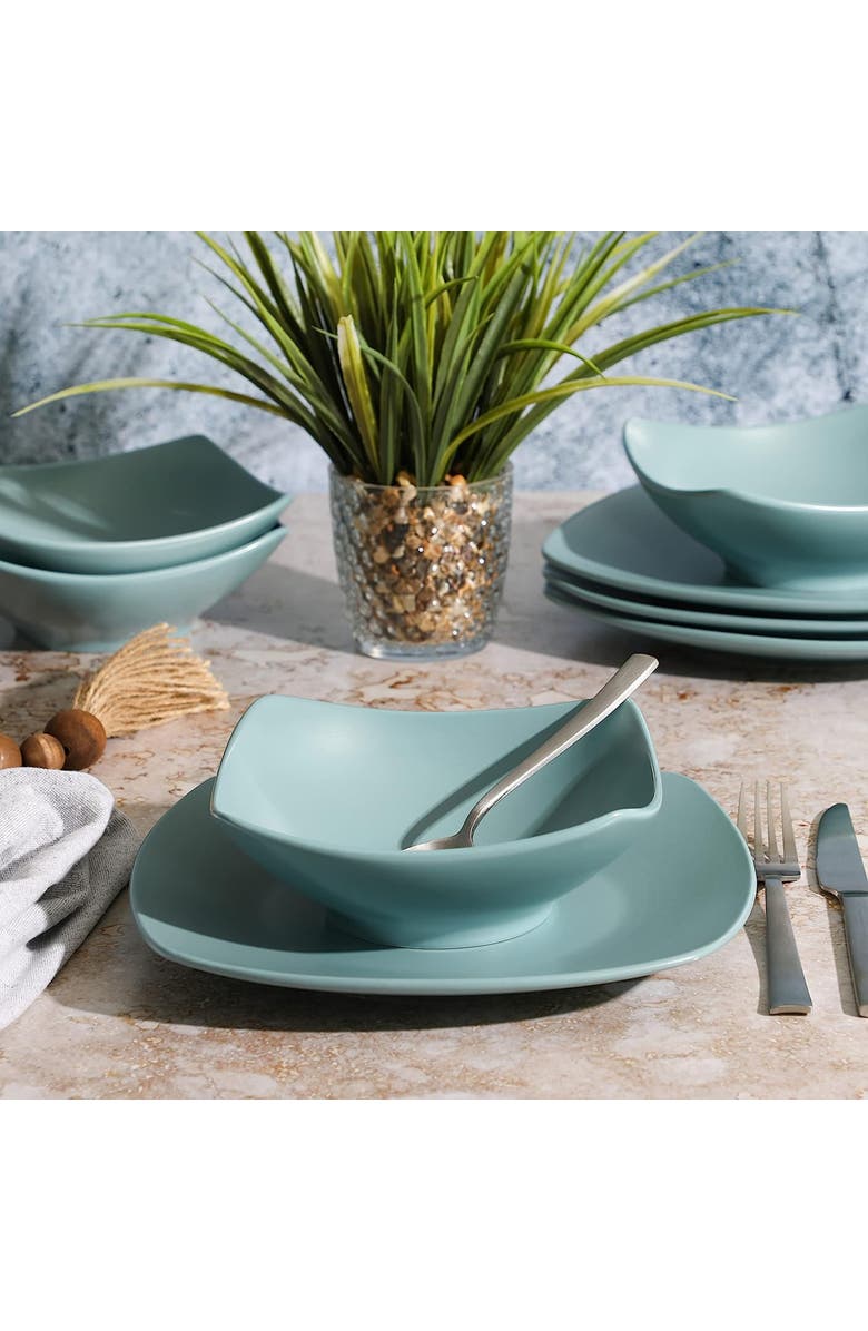 Gibson Home Zen Buffetware 8 Piece Fine Ceramic Dinnerware Set, Alternate, color, Blue
