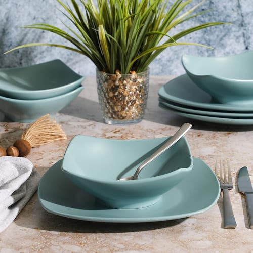 Gibson Home Zen Buffetware 8 Piece Fine Ceramic Dinnerware Set In Blue
