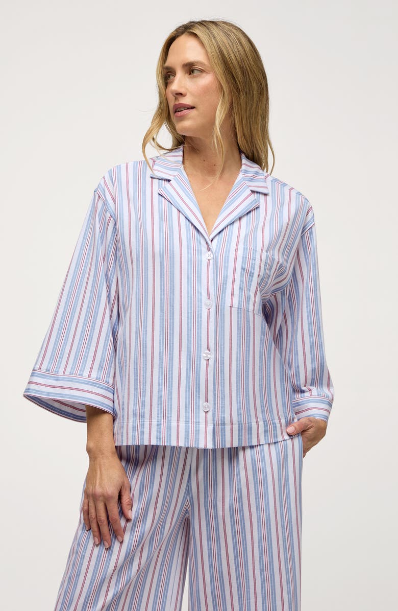Petite Plume Olivia Wide Leg Pima Cotton Pajamas, Alternate, color, Blue