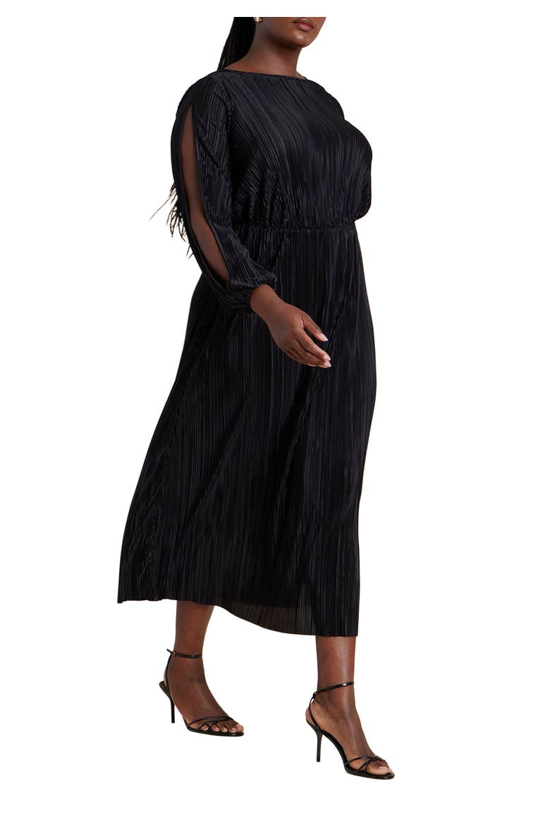 Plisse Open Sleeve Dress, Main, color, BLACK ONYX