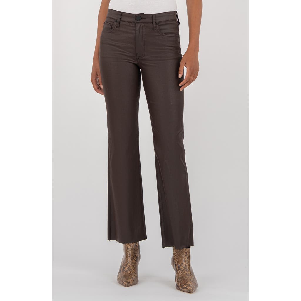 Kut From The Kloth Meg Coated High Waist Wide Leg Jeans In Brown