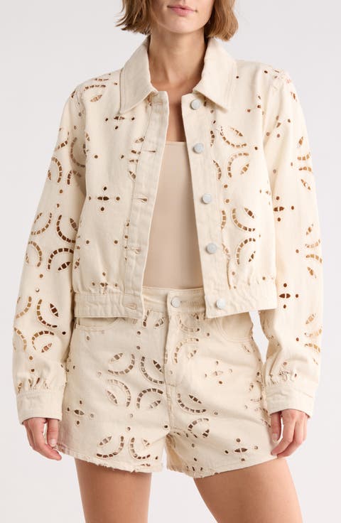 Eyelet Embroidered Denim Trucker Jacket