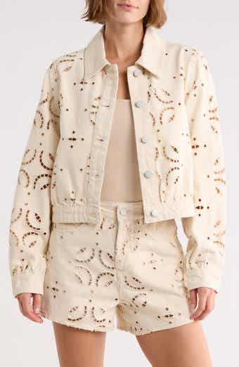 BLANKNYC Eyelet Embroidered Denim Trucker Jacket
