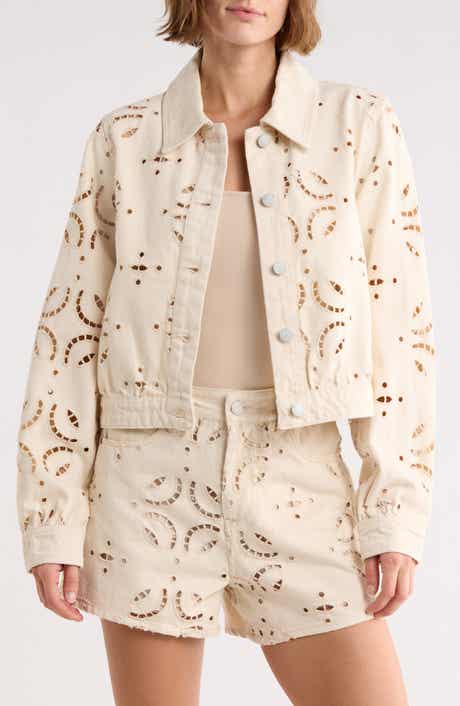 BLANKNYC Eyelet Embroidered Denim Trucker Jacket