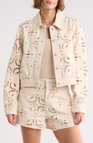 BLANKNYC Eyelet Embroidered Denim Trucker Jacket