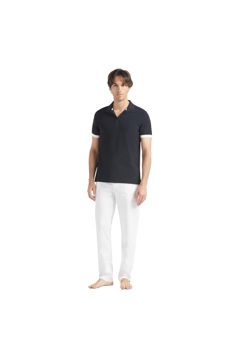 Men's Solid Cotton Polo, Alternate, color, NOIR