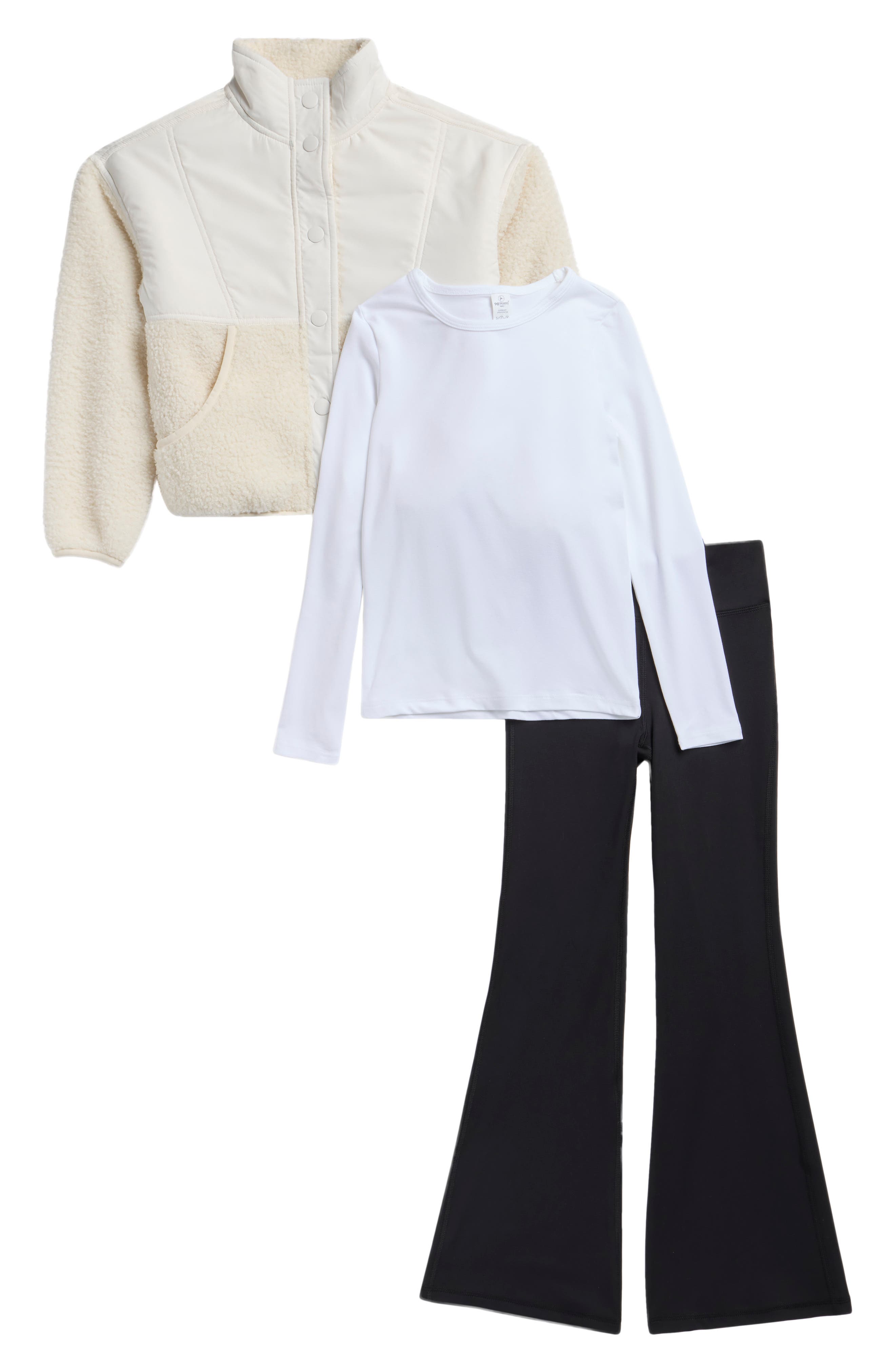 Kids' Whisper Sherpa Jacket, Tee & Flare Pants 3-Piece Set