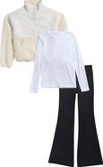 90 DEGREE BY REFLEX Kids' Whisper Sherpa Jacket, Tee & Flare Pants 3-Piece Set
