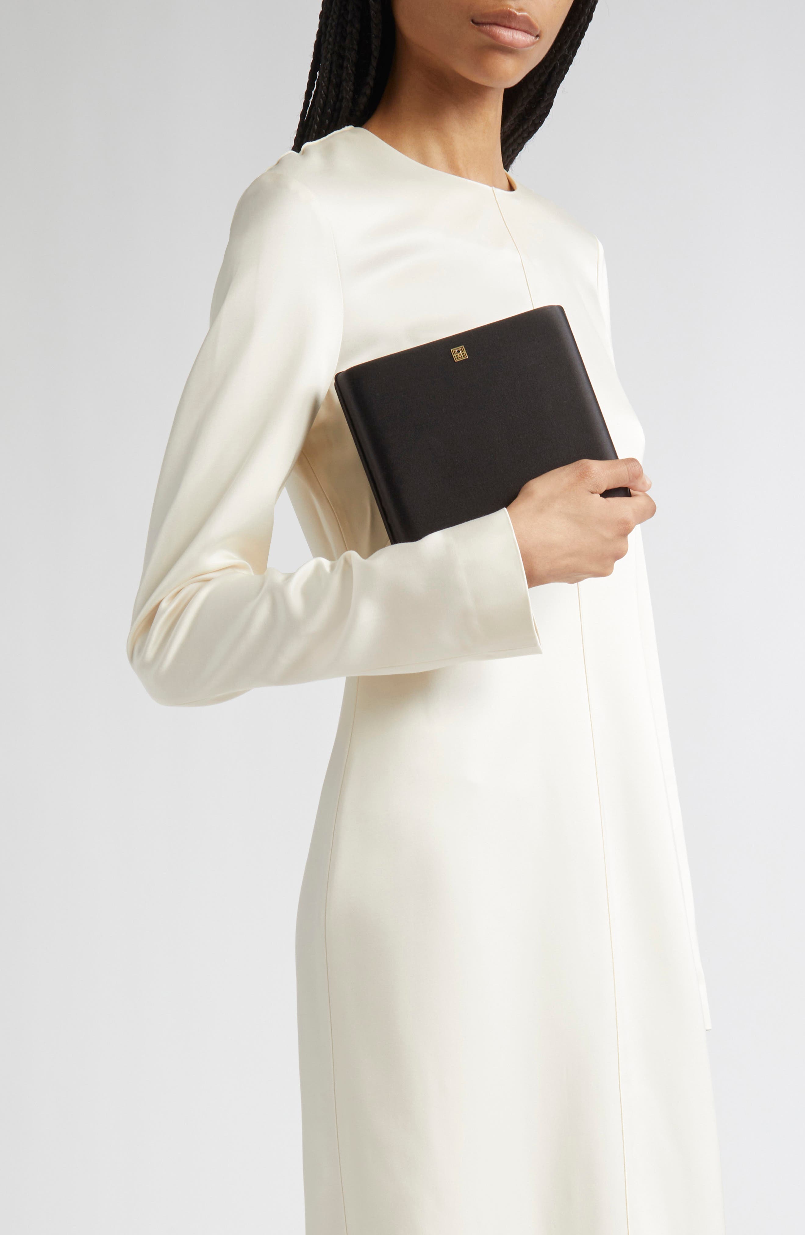 TOTEME Satin Box Clutch, Alternate, color, Black