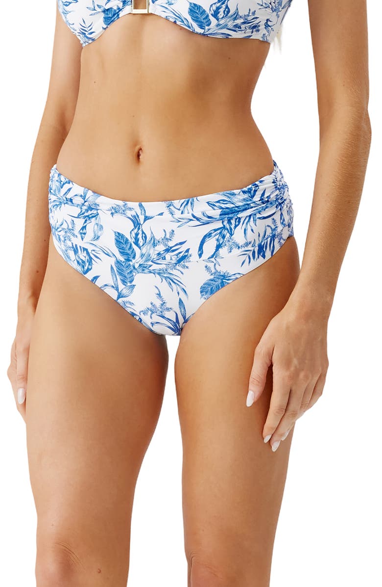 Melissa Odabash Bel Air Ruched Bikini Bottoms, Main, color, Blue Leaf