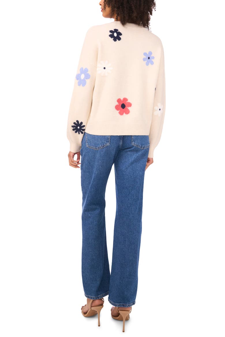 Floral V-Neck Cardigan, Alternate, color, BIRCH