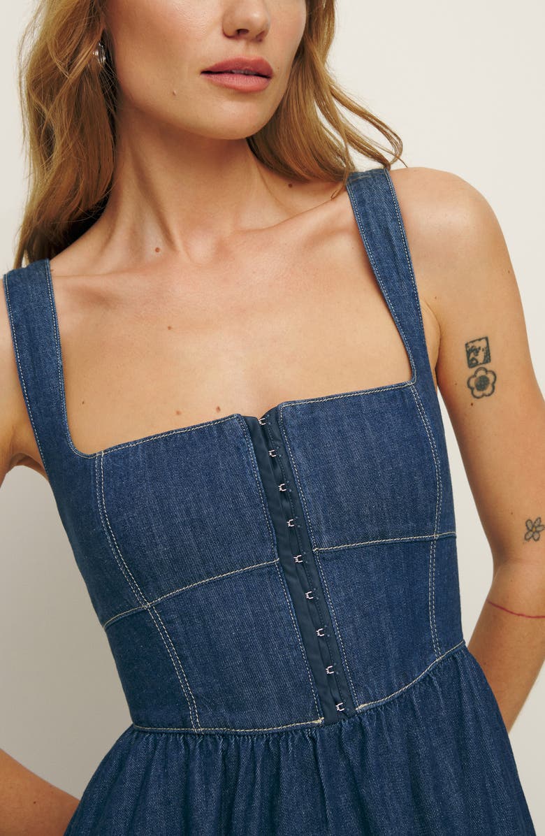 Reformation Tagliatelle Denim Dress, Alternate, color, 