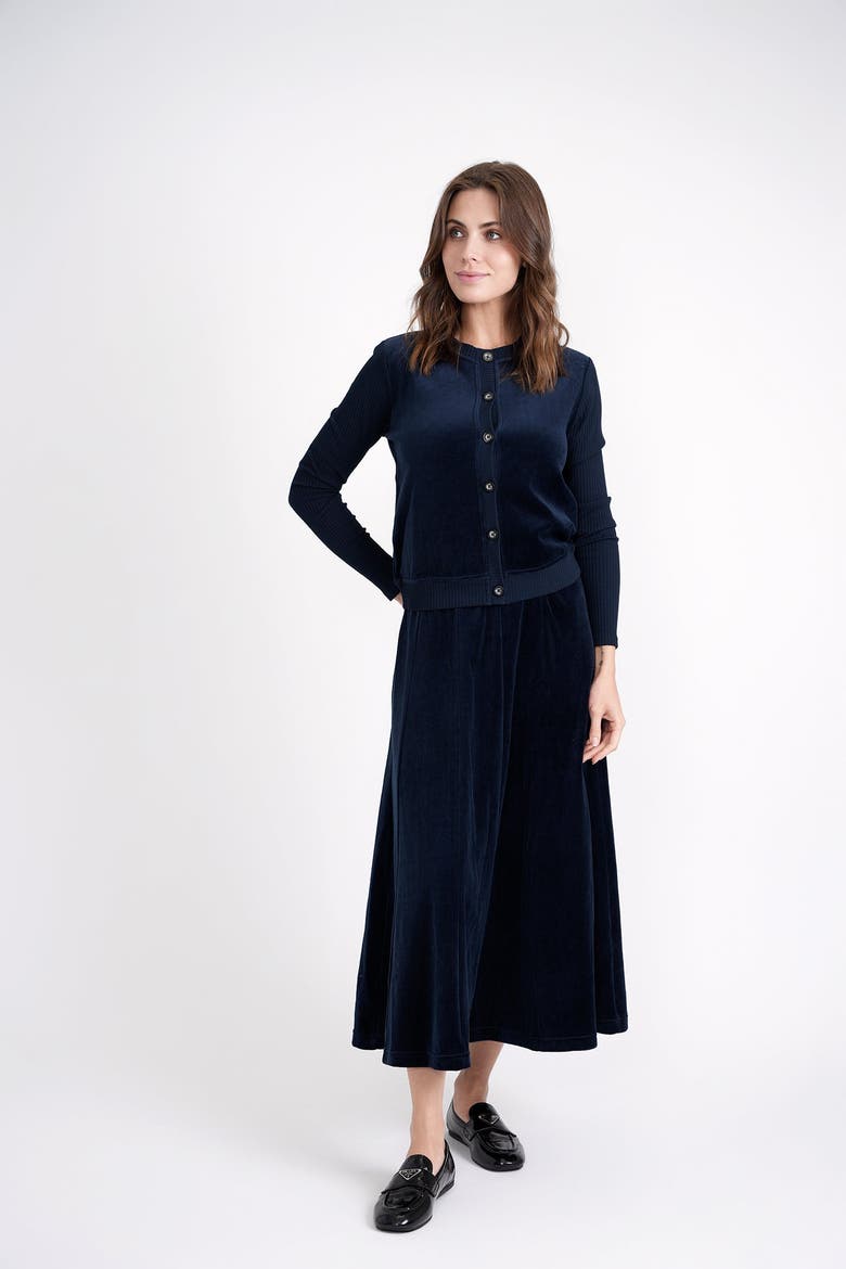 Cotton Velour Cardigan with Ribbed Cuffs, Alternate, color, Black