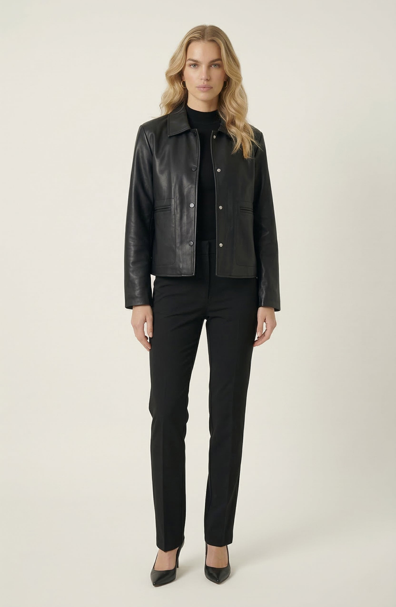 Modenaire Leather Button Front Jacket, Alternate, color, Black