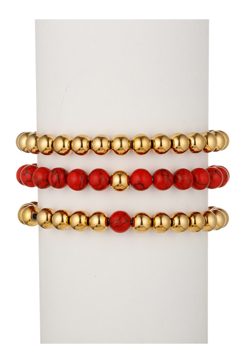 Men's Set of 3 Lev Stretch Beaded Bracelets, Alternate, color, GOLD