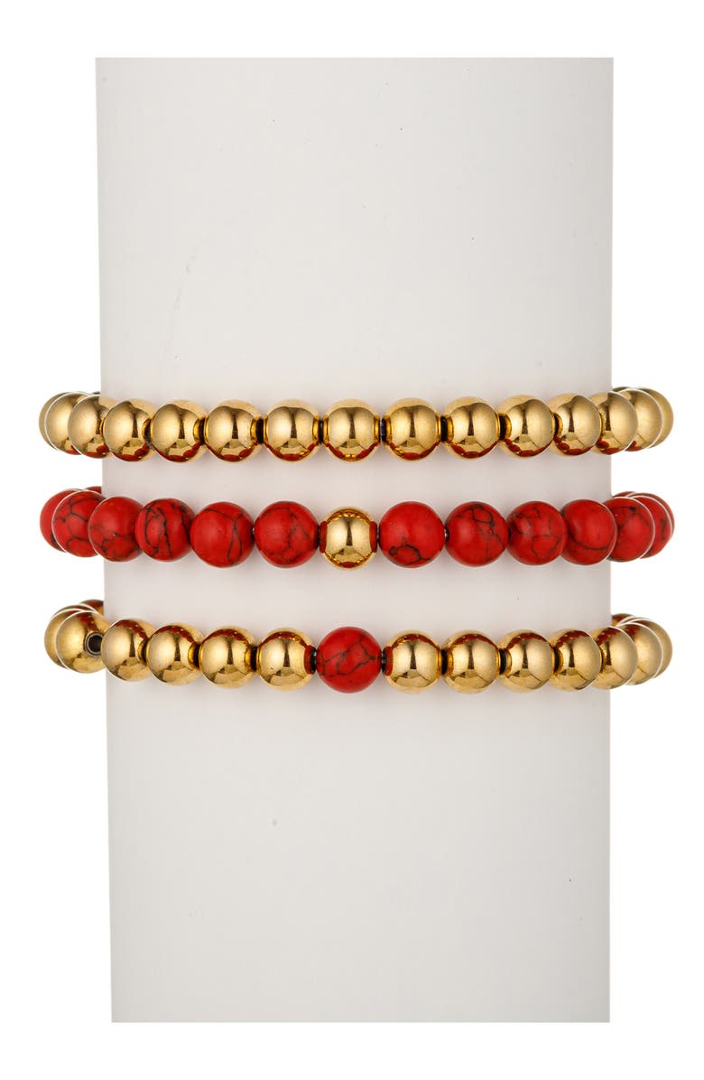 EYE CANDY LOS ANGELES Men's Set of 3 Lev Stretch Beaded Bracelets, Alternate, color, Gold