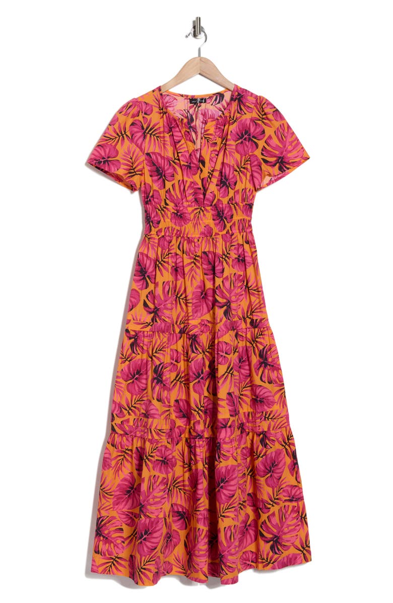 AREA STARS Flutter Sleeve Cotton Midi Dress, Alternate, color, Orange