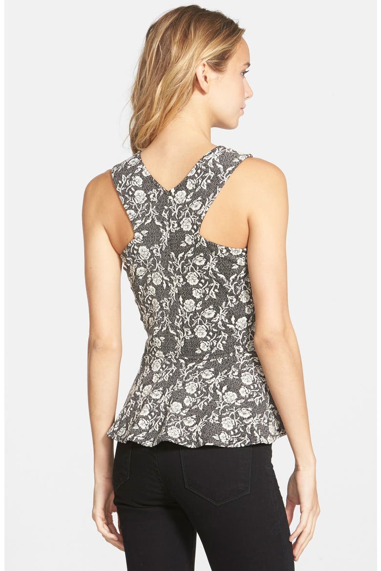 Frenchi® Floral Jacquard Peplum Tank, Alternate, color, IVORY EGRET