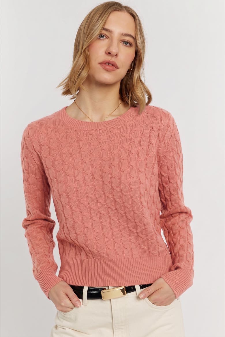 Pure Cashmere Cable Sweater, Alternate, color, Salmon